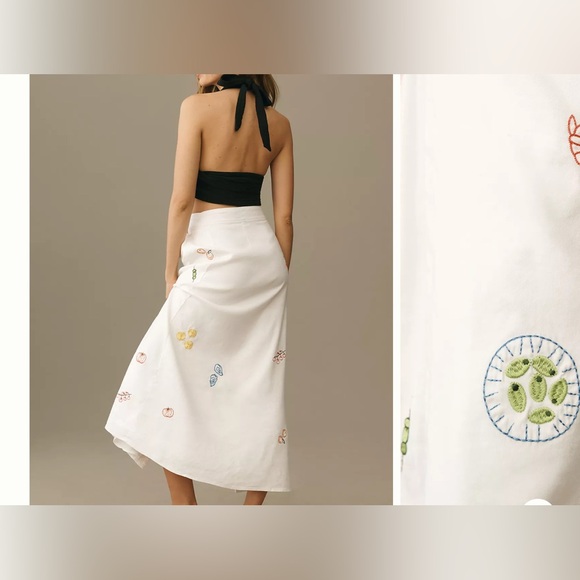 NWT Anthropologie Maeve Embellished Linen Wrap Midi Skirt - neutral motif - 10 - Picture 4 of 13